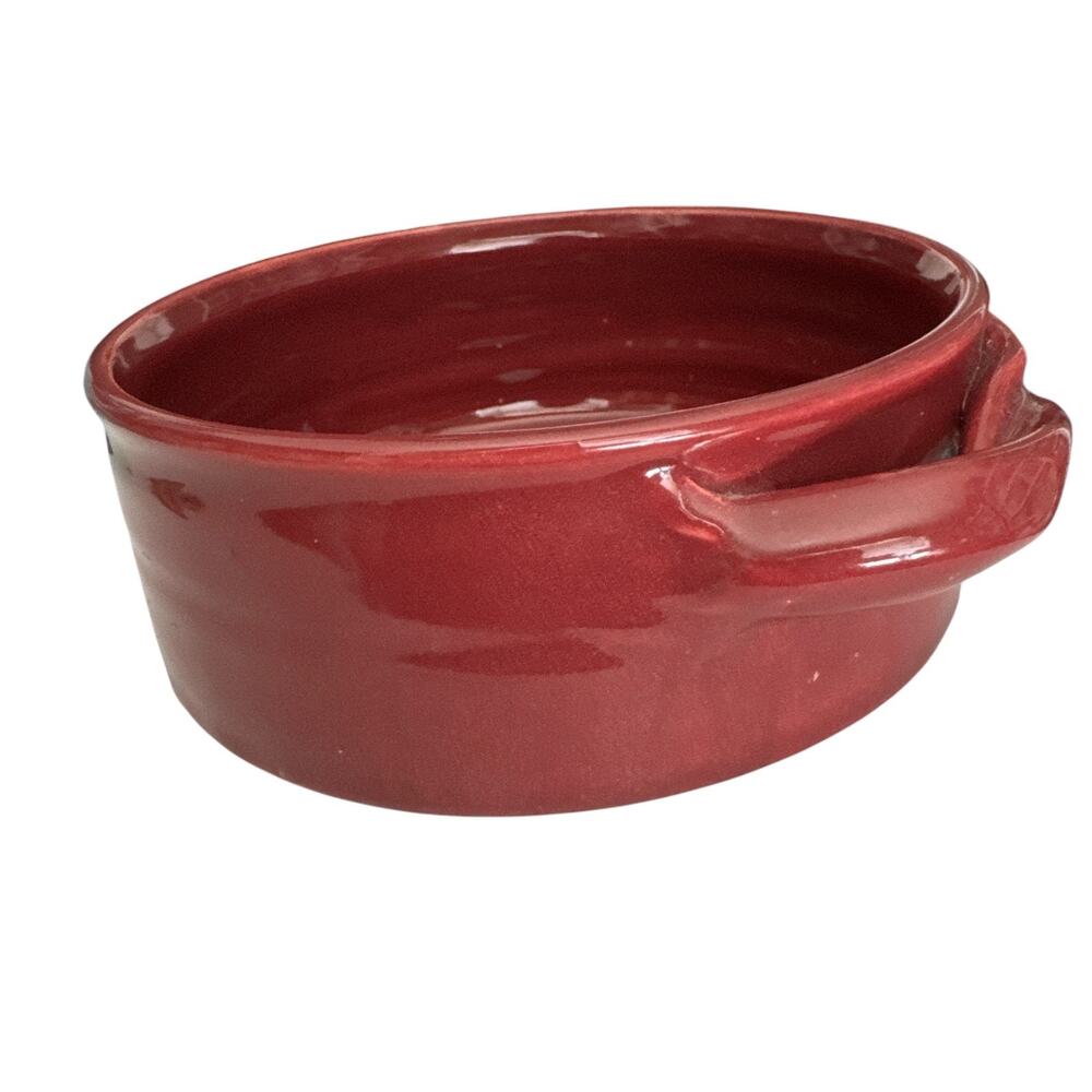 Vintage Signed Bear Pottery 7” Cherry Red Baking Pot - Picture 8 of 10